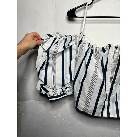 NEW L’Academie Striped Puffy Sleeve Off-Shoulder Top Womens Medium - Picture 6 of 9